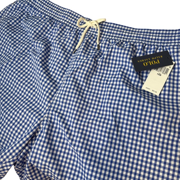 Polo Ralph Lauren Mens Gingham Swim Trunks Blue White 1XB Big & Tall NWT